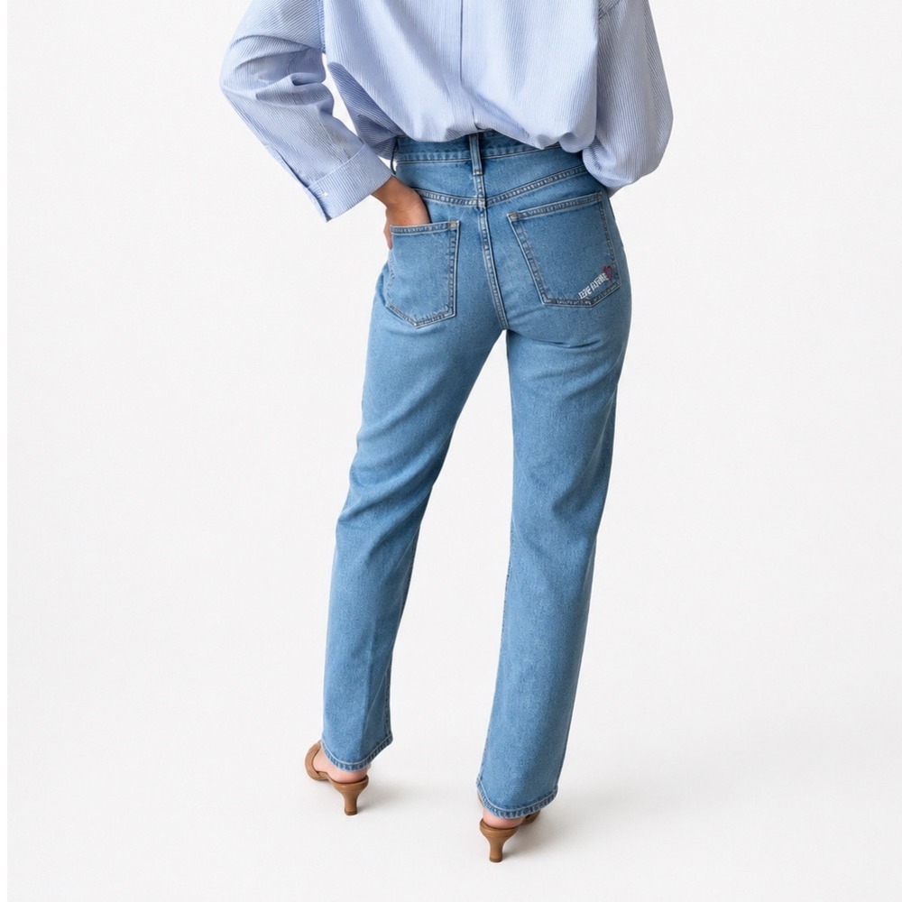 Djerf Avenue Straight Leg Jeans Womens 27 Blue High Rise Organic Cotton Denim